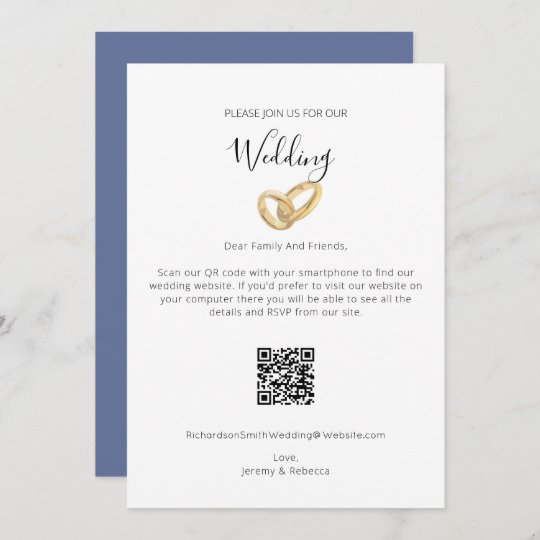 ミニマエレガントリストqrコードwebサイ結婚トblue S 招待状 Zazzle Co Jp