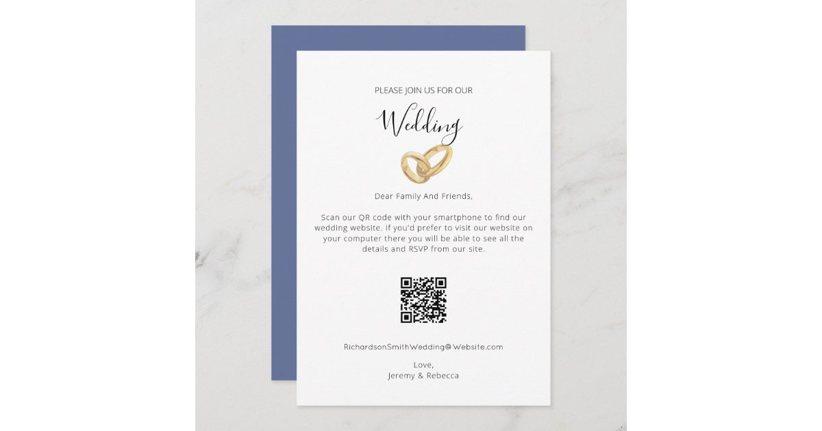 ミニマエレガントリストqrコードwebサイ結婚トblue S 招待状 Zazzle Co Jp