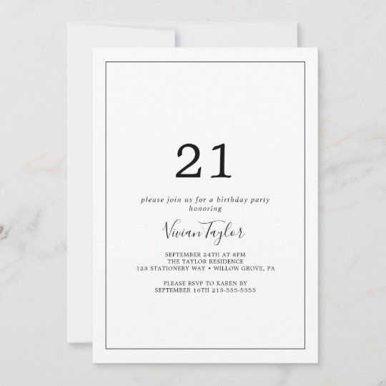 ミニマリスト21歳の誕生日パーティー 招待状 Zazzle Co Jp