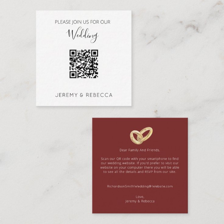 ミニマリストqrコード結婚式招待状カード スクエア名刺 Zazzle Co Jp