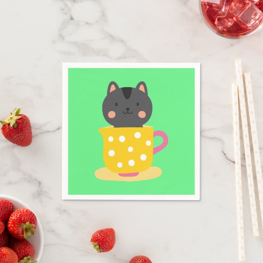 ミントのお茶わん漫画の可愛い猫 スタンダードカクテルナプキン Zazzle Co Jp