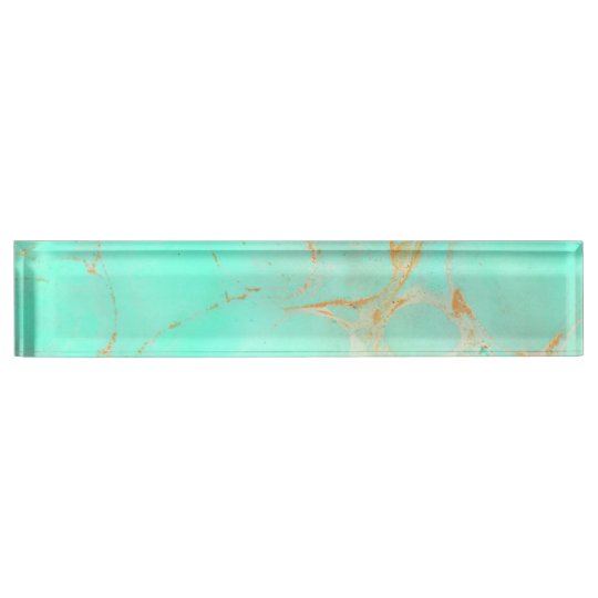 ミント及び金ゴールドの大理石の抽象芸術の水のティール 緑がかった色 によって絵を描かれる一見 デスクネームプレート Zazzle Co Jp