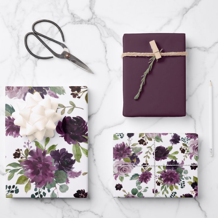 ムーディー パッション 劇的な紫の花柄 ラッピングペーパーシート Zazzle Co Jp