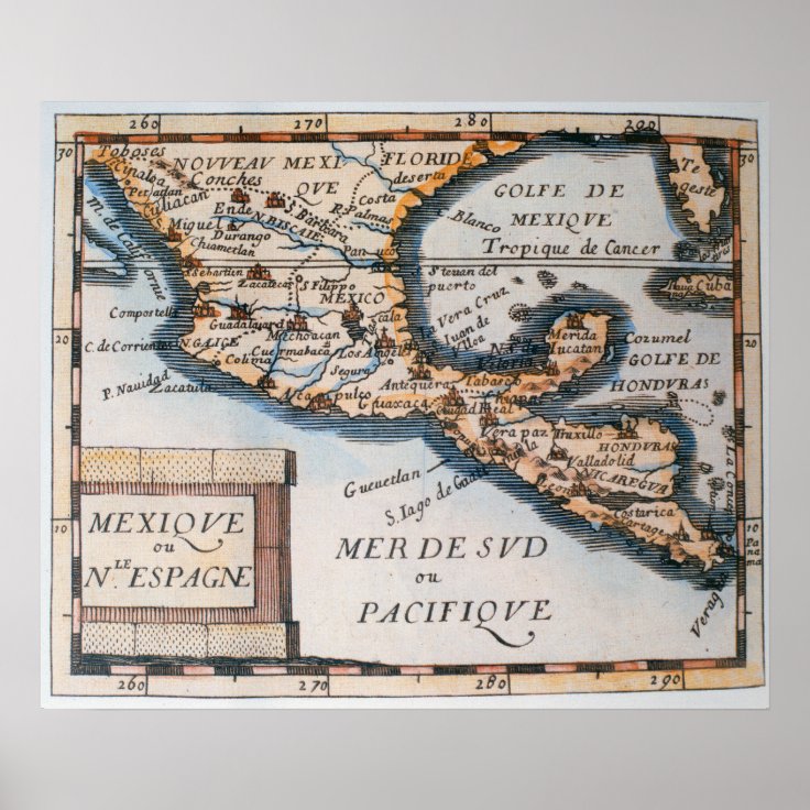 メキシコまたは新しいスペイン 1625年の地図 ポスター Zazzle Co Jp