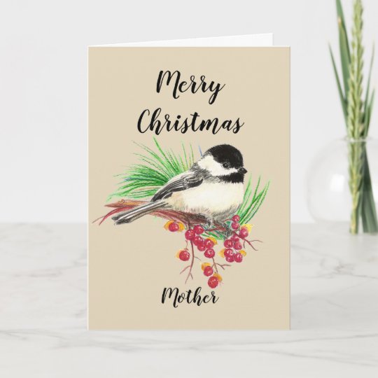 メリークリスマスの母水彩画の 鳥 アメリカゴガラの芸術 シーズンカード Zazzle Co Jp