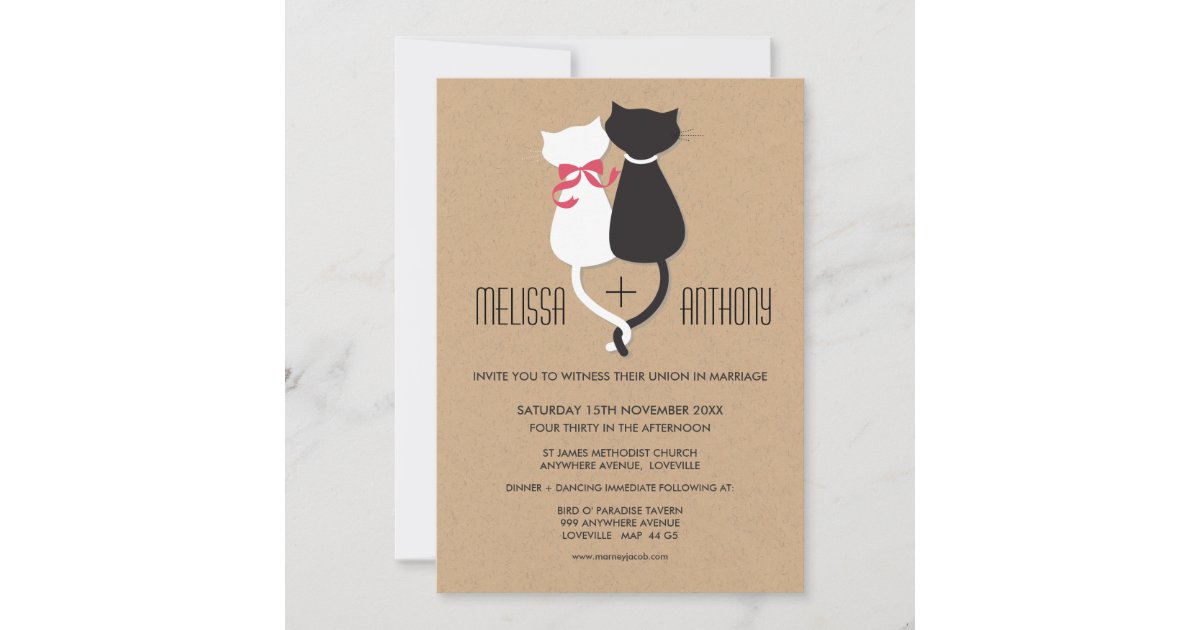 モダンでかわいい猫のカップルのモノグラムの結婚式の招待 招待状 Zazzle Co Jp