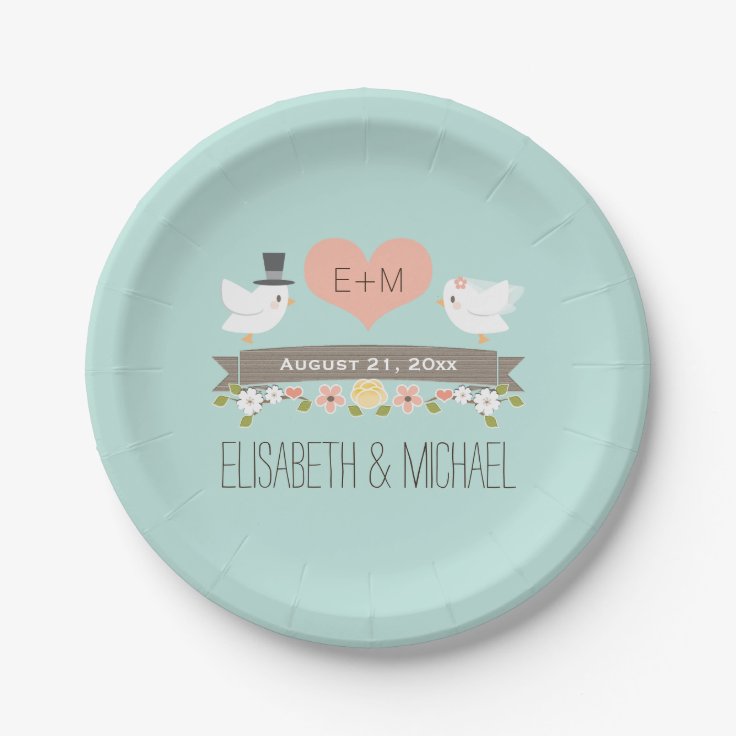モノグラムのなハートの水青い愛鳥の鳩の結婚式 ペーパープレート Zazzle Co Jp モノグラムのなハートの水青い愛鳥の鳩の結婚式 ペーパープレート Zazzle Co Jp