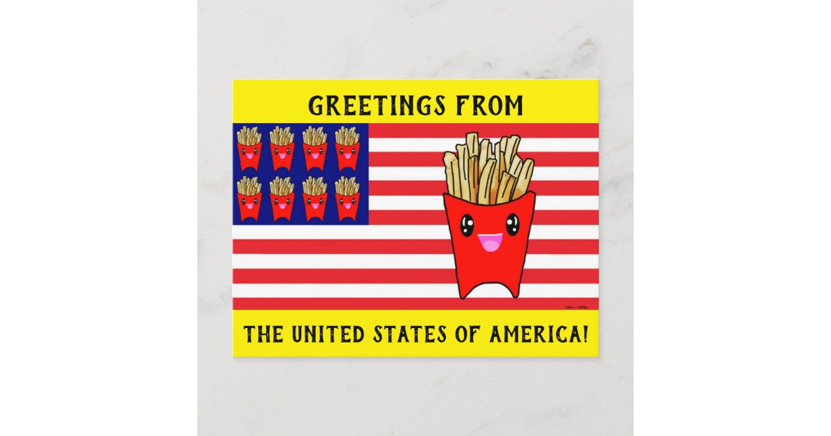 ユア アニー文字かわいいフランスのフライズ アメリカ国旗 ポストカード Zazzle Co Jp