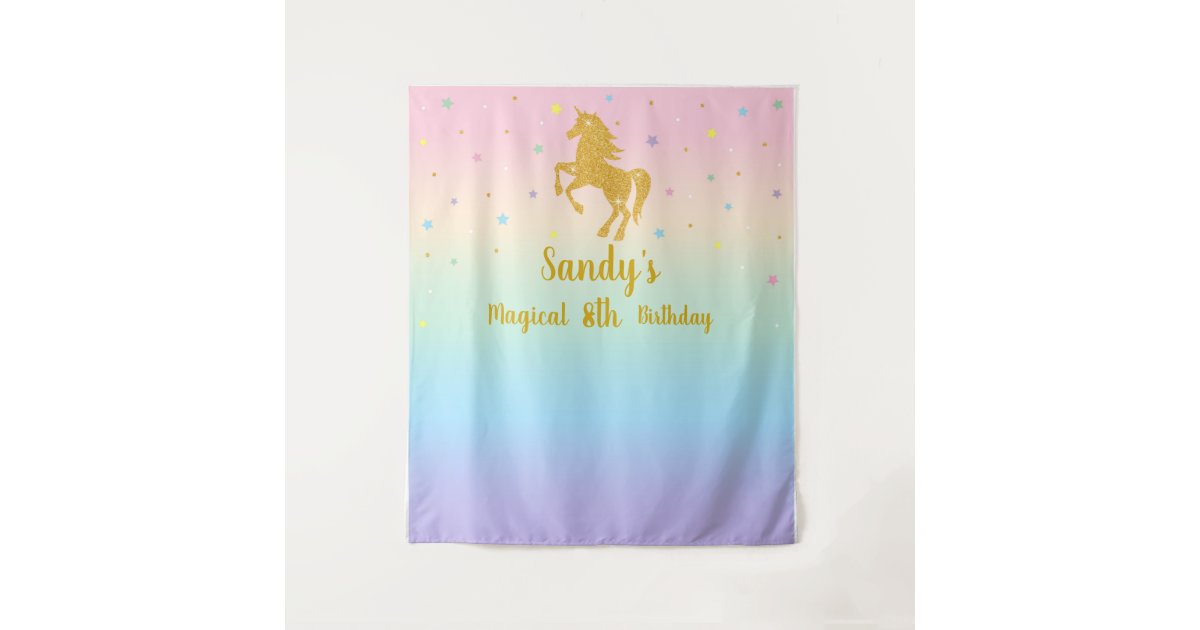 ユニコーン誕生日パーティーの写真背景 タペストリー Zazzle Co Jp