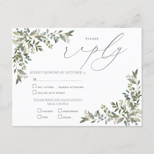 ユーカリプタス結婚式rsvp招待状はがき インビテーションポストカード Zazzle Co Jp