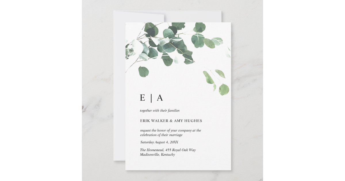 ユーカリ水色葉結婚式招待状 招待状 Zazzle Co Jp