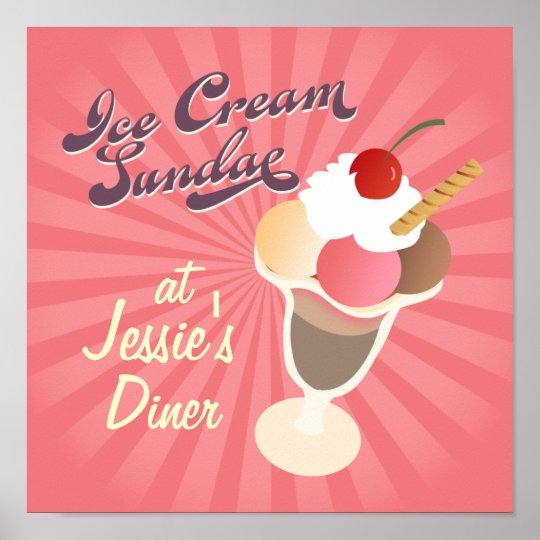レトロのダイナーポスターアイスクリームのサンデー ポスター Zazzle Co Jp