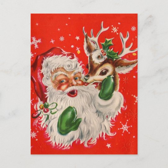 レトロサンタクロース トナカイクリスマスはがき ポストカード Zazzle Co Jp