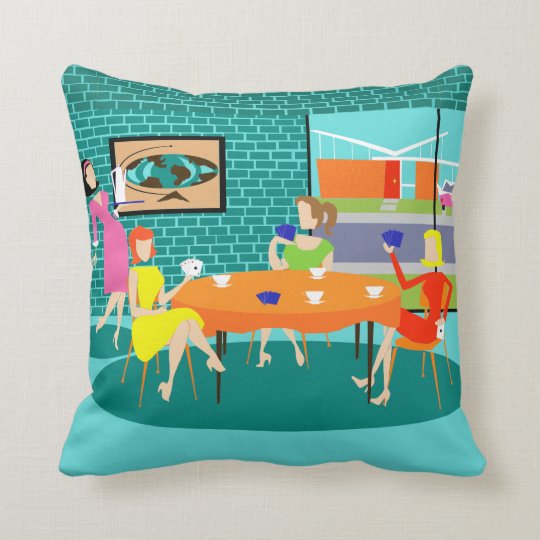 レトロ女子カードゲーム装飾用クッション クッション Zazzle Co Jp