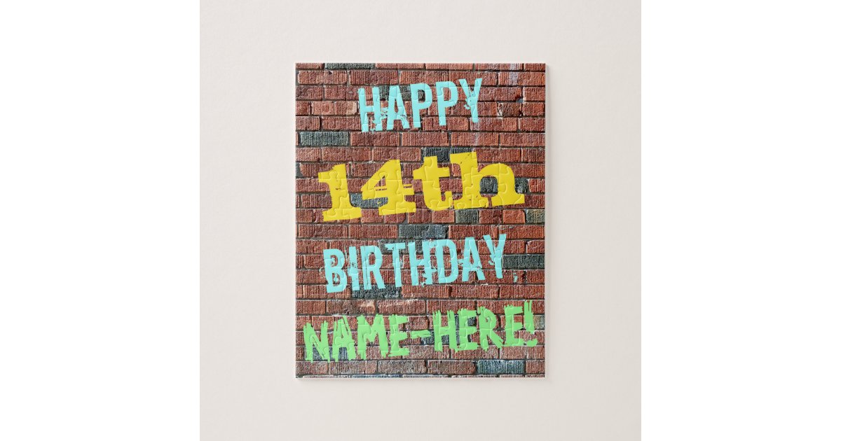 レンガ壁の落書きによってインスパイア第14誕生日 名前 ジグソーパズル Zazzle Co Jp