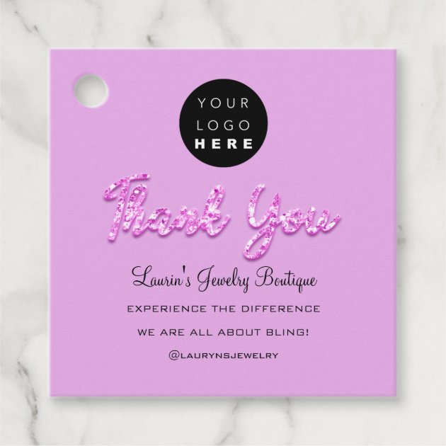 ロゴのQRコードピンクグリッタースクリプト フェイバータグ Zazzle.co.jp