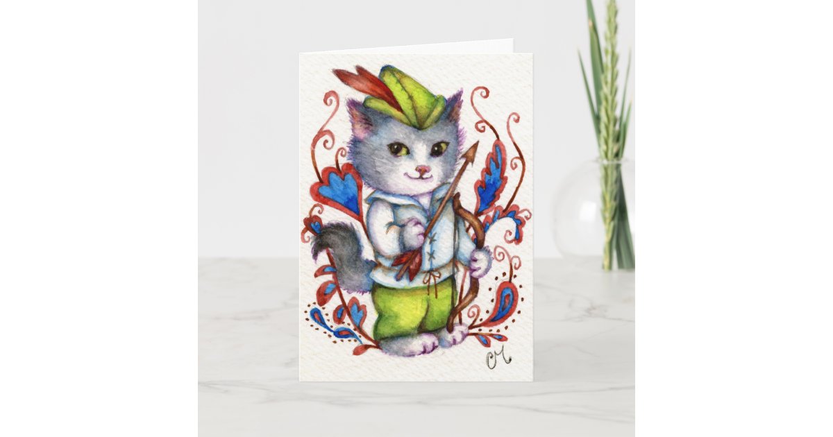 ロビン フッド かわいい猫の挨拶状 カード Zazzle Co Jp