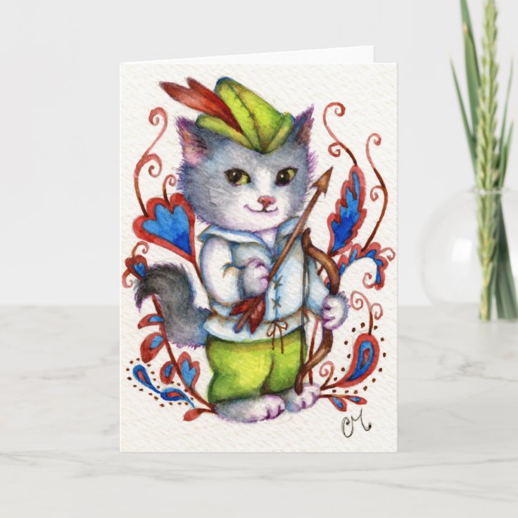 ロビン フッド かわいい猫の挨拶状 カード Zazzle Co Jp