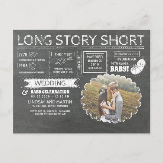 ロングストーリーショ結婚ート ベビーお祝い 案内ポストカード Zazzle Co Jp