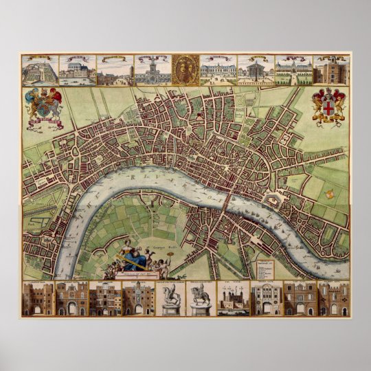 ロンドンイギリスの壮麗で17世紀な地図 ポスター Zazzle Co Jp