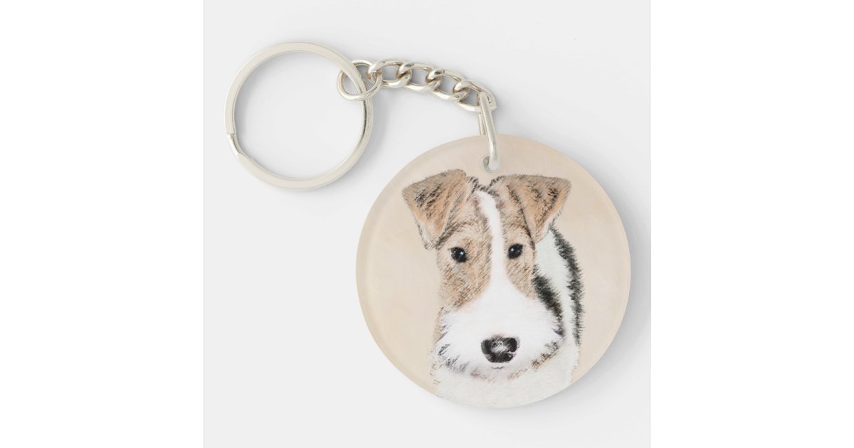 ワイヤーフォックステリア犬の絵画 かわいい元の犬の芸術 キーホルダー Zazzle Co Jp