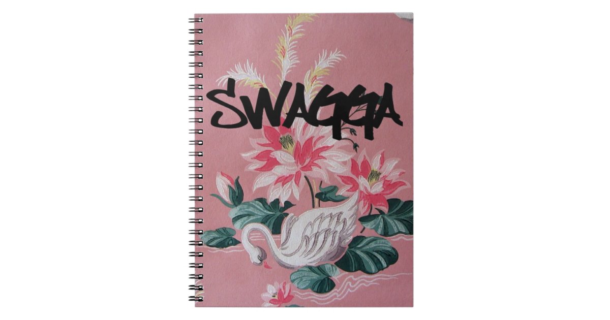 ヴィンテージのピンクの花柄および白鳥の壁紙のノート ノートブック Zazzle Co Jp