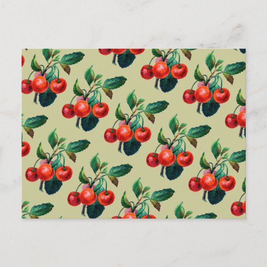 ヴィンテージの甘く赤いさくらんぼのフルーツの壁紙パターン ポストカード Zazzle Co Jp