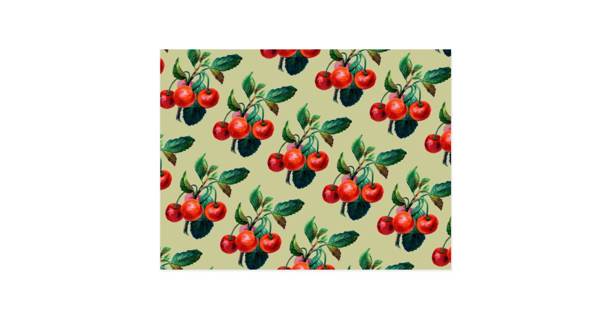 ヴィンテージの甘く赤いさくらんぼのフルーツの壁紙パターン ポストカード Zazzle Co Jp
