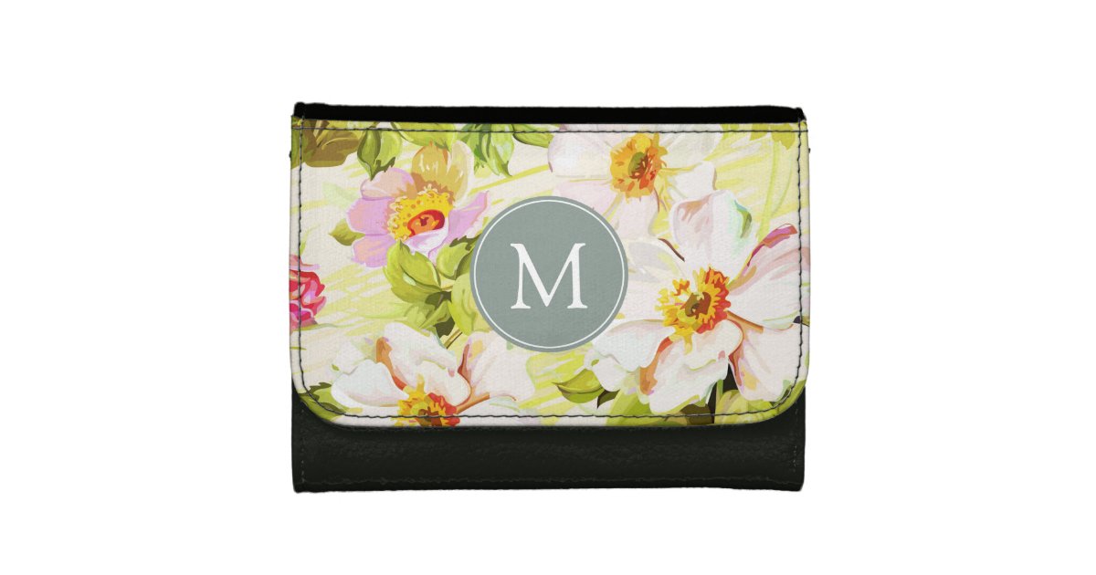 ヴィンテージの花のバラのシャクヤクのモノグラムの財布 | Zazzle.co.jp