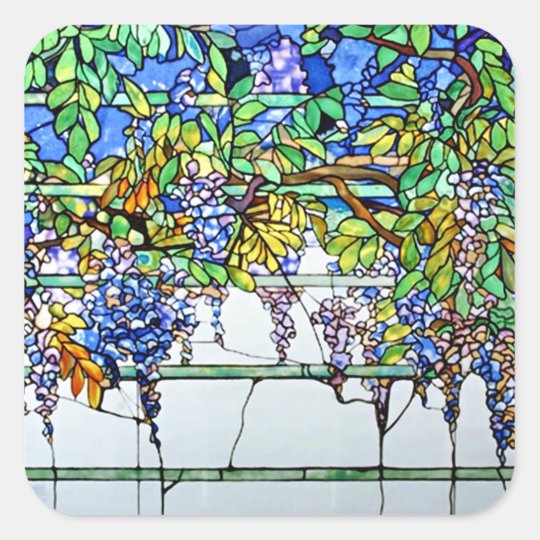 ヴィンテージのtiffanyのステンドグラスの藤の花柄の芸術 スクエアシール Zazzle Co Jp