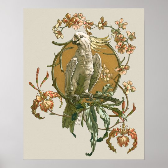ヴィンテージアールヌーボー コッカトゥーバード ランの花 ポスター Zazzle Co Jp