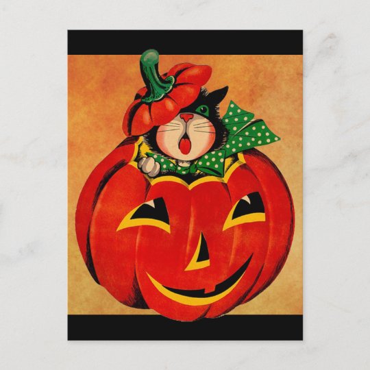 ヴィンテージハロウィンブラックキャット ポストカード Zazzle Co Jp