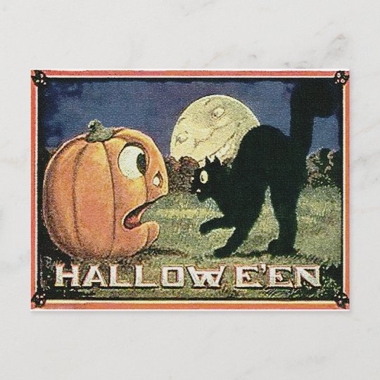 ヴィンテージハロウィーンパンプキン キャットインモザイク ポストカード Zazzle Co Jp