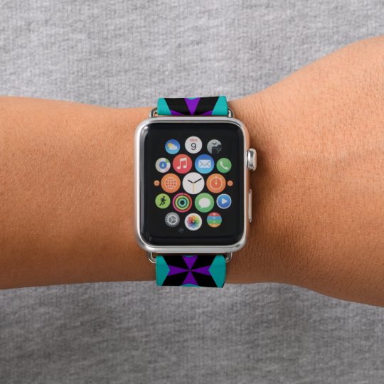 万華鏡のように千変万化するパターンティール 緑がかった色 黒と紫の幾何学模様 Apple Watchバンド Zazzle Co Jp