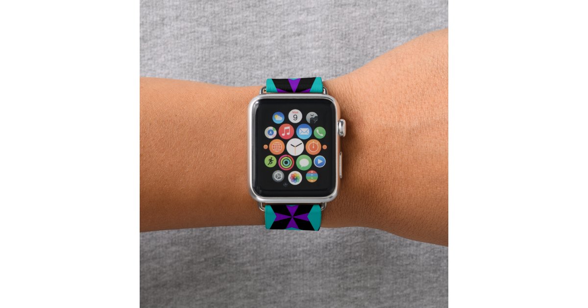 万華鏡のように千変万化するパターンティール 緑がかった色 黒と紫の幾何学模様 Apple Watchバンド Zazzle Co Jp