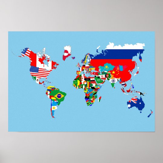 世界地図の国旗の記号のシルエット ポスター Zazzle Co Jp