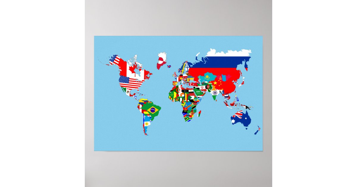 世界地図の国旗の記号のシルエット ポスター Zazzle Co Jp