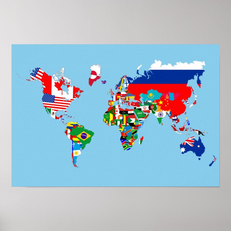 世界地図の国旗の記号のシルエット ポスター Zazzle Co Jp