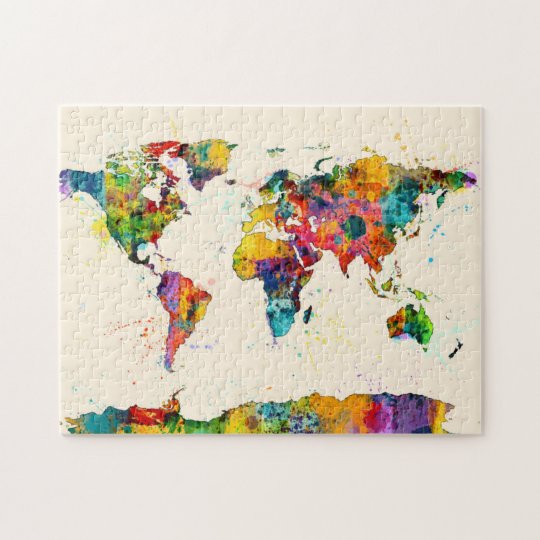 世界地図の水彩画の地図 ジグソーパズル Zazzle Co Jp