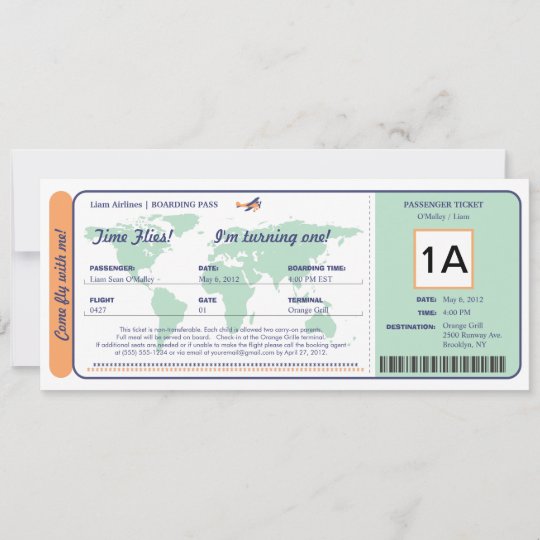 世界地図の誕生日の搭乗券のチケット 招待状 Zazzle Co Jp