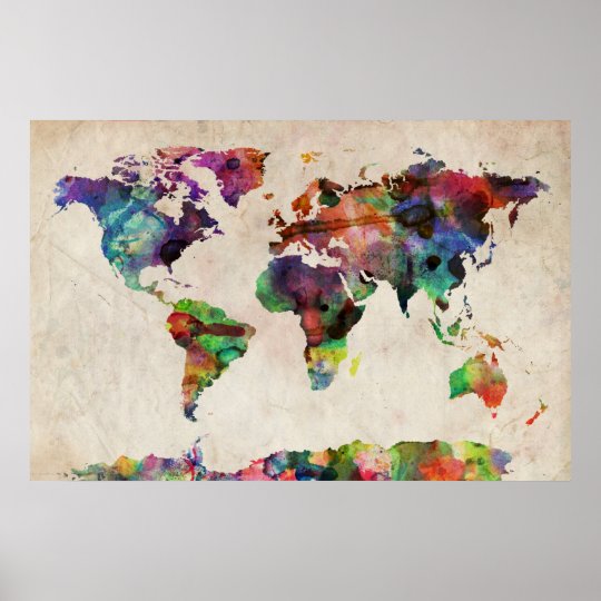 世界地図の都市水彩画 ポスター Zazzle Co Jp