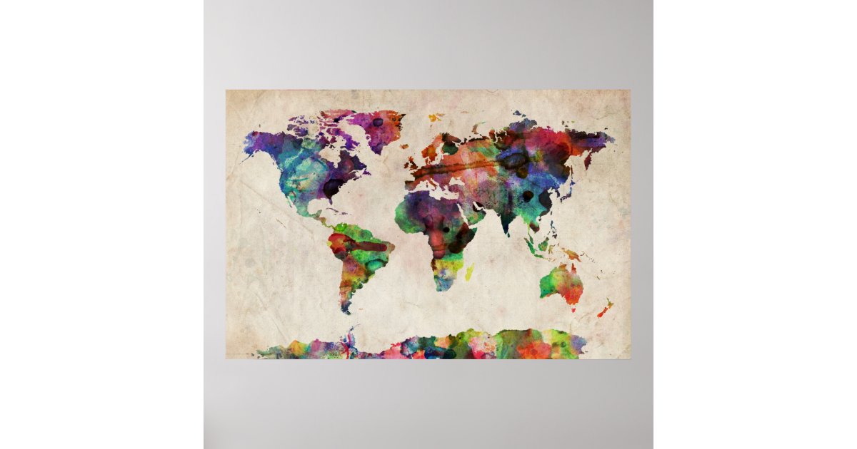 世界地図の都市水彩画 ポスター Zazzle Co Jp