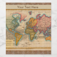 世界地図1700年代アンティーク大陸 ワインラベル | Zazzle.co.jp
