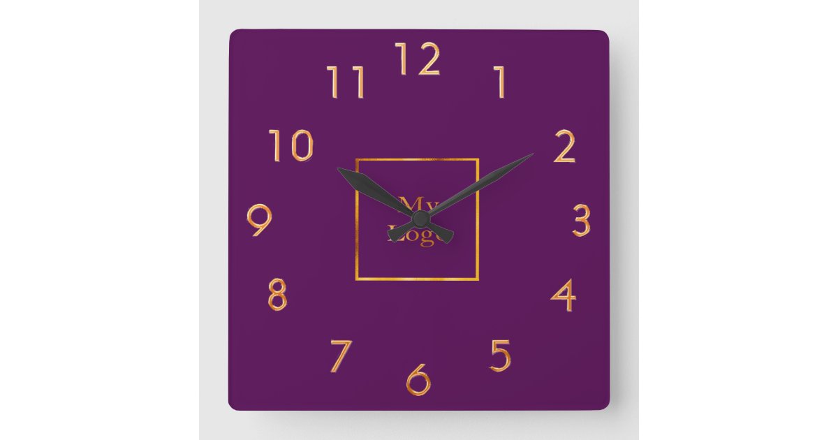 企業ロゴ紫色の金ゴールド スクエア壁時計 Zazzle Co Jp