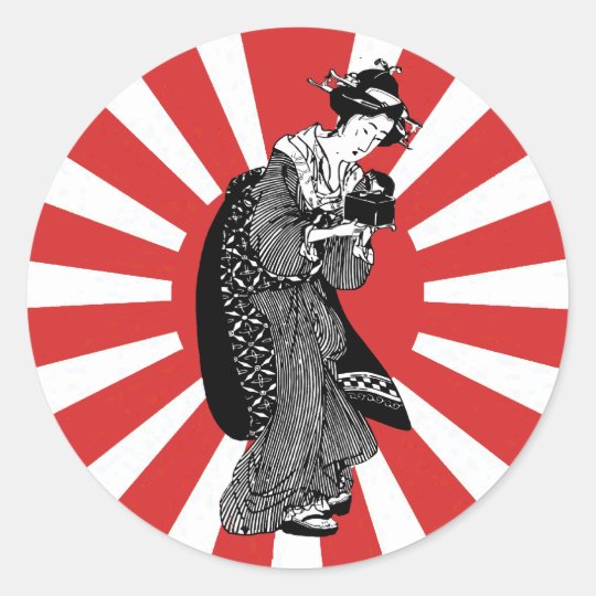 伝統的で日本のな浮世絵の女性 ラウンドシール Zazzle Co Jp