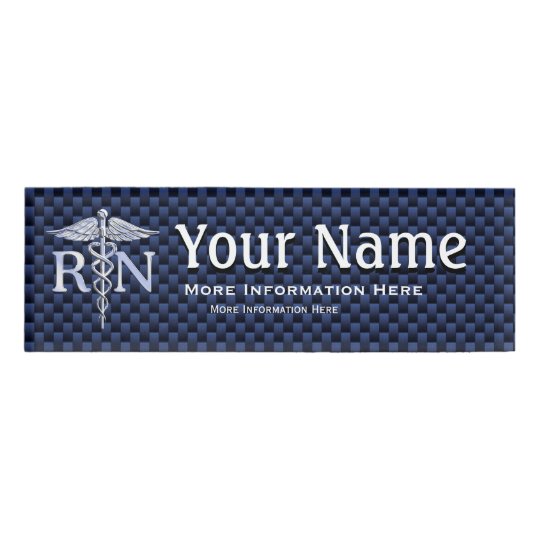 公認看護師rnのケリュケイオンは青いカーボンで蛇行します 名札 Zazzle Co Jp