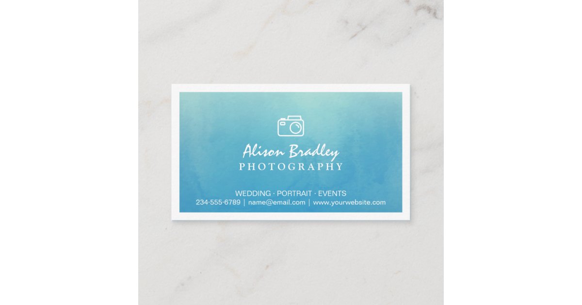 写真撮影の青い水彩画の結婚式の写真のショーケース 名刺 Zazzle Co Jp