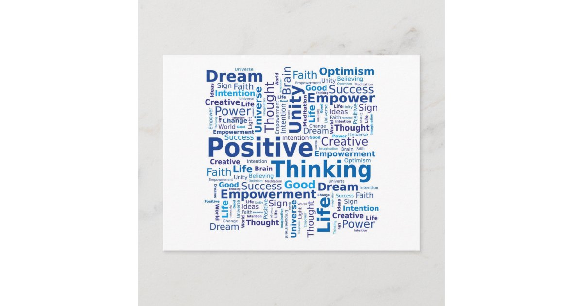 前向きで考えるな単語の雲 青い色 ポストカード Zazzle Co Jp