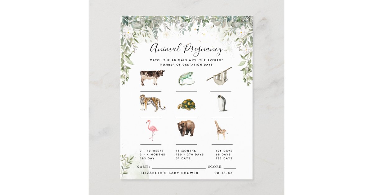 動物妊娠 ベビーシャワーゲーム Zazzle Co Jp