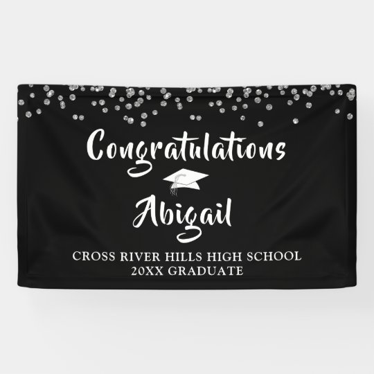 卒業紙吹雪ブラシスクリプト黒と銀 横断幕 Zazzle Co Jp 卒業紙吹雪ブラシスクリプト黒と銀 横断幕 Zazzle Co Jp